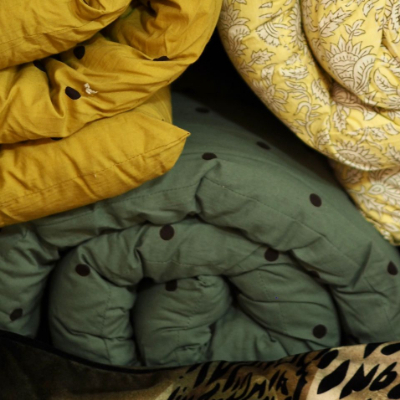 Sur-futon kaki  pois noir